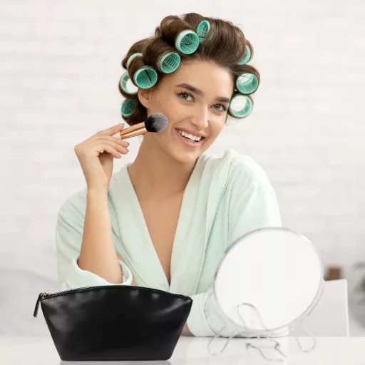 Geantă cosmetică impermeabilă Lvjkes din piele PU neagră, organizator de călătorie