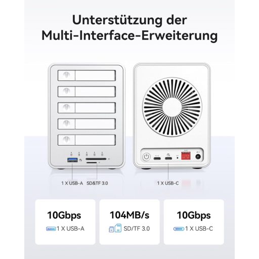 ORICO 5 csatornás RAID merevlemez ház 2.5" SATA SSD/HDD-hez USB 3.2 Gen 2