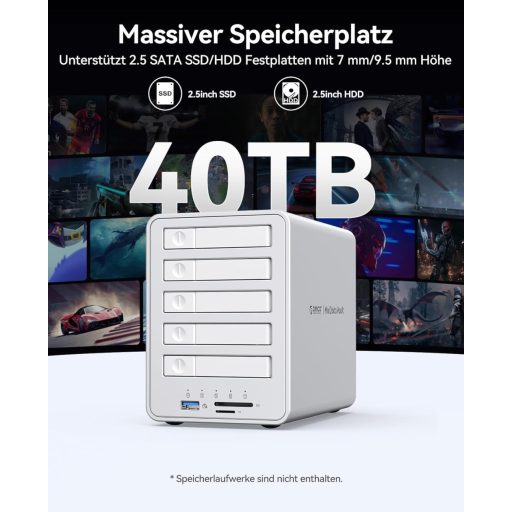 ORICO 5 csatornás RAID merevlemez ház 2.5" SATA SSD/HDD-hez USB 3.2 Gen 2