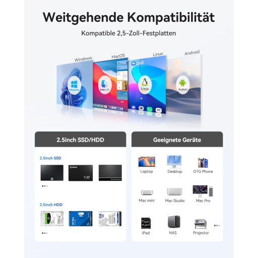 ORICO 5 csatornás RAID merevlemez ház 2.5" SATA SSD/HDD-hez USB 3.2 Gen 2