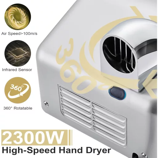 Modundry 2300W Automata Kézszárító, Fali Szerelésű Fürdőszobai Szárító, 5-7 Másodperc