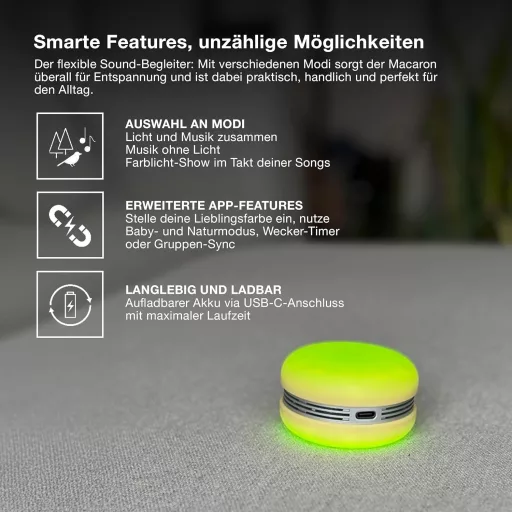 Osram Smart Macaron Bluetooth hangszóró forgó RGB LED fénnyel, zenesynch és app időzítővel