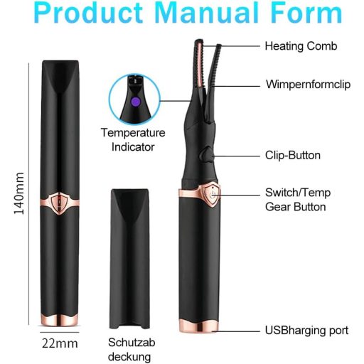 Elektrická vyhrievaná kefka na mihalnice Zebbyee, 3 úrovne teploty, USB nabíjacia kulma na mihalnice pre všetky typy mihalníc