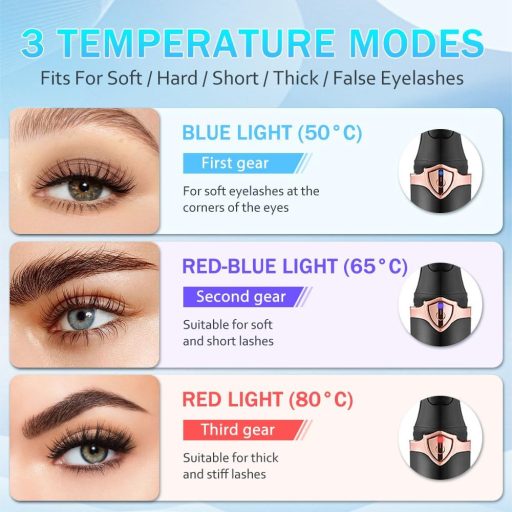 Elektrická vyhrievaná kefka na mihalnice Zebbyee, 3 úrovne teploty, USB nabíjacia kulma na mihalnice pre všetky typy mihalníc