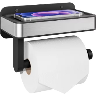   Kitsure Wc papír tartó polccal, fúrás nélkül, extra nagy tekercshez, fekete