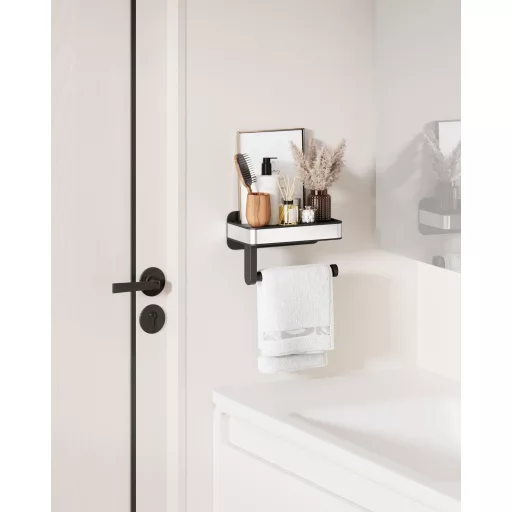 Kitsure Wc papír tartó polccal, fúrás nélkül, extra nagy tekercshez, fekete