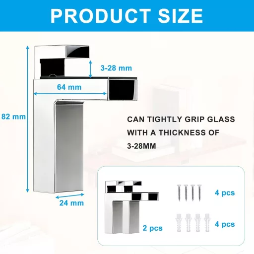 xiruiubao üvegpolc tartó konzol 2db szett, állítható üvegcsipesz falra szerelhető 3-28mm