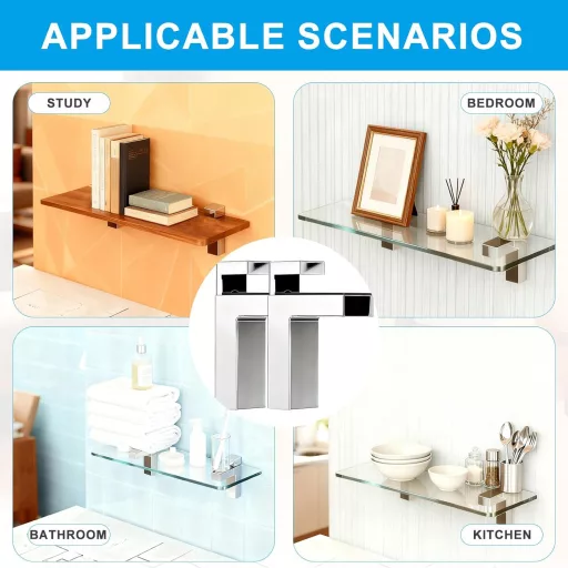 Set 2 console de susținere pentru rafturi din sticlă xiruiubao, cleme reglabile pentru sticlă, montare pe perete, 3-28 mm