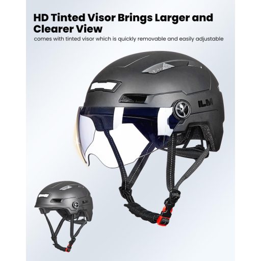 ILM kerékpáros sisak LED lámpával és napellenzővel, város és hegyi biciklizéshez XS méret