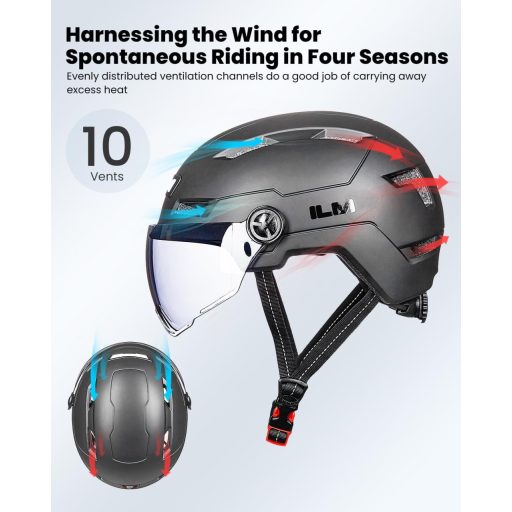 ILM kerékpáros sisak LED lámpával és napellenzővel, város és hegyi biciklizéshez XS méret