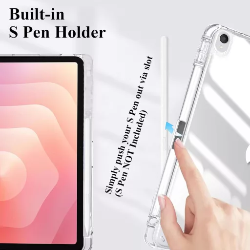 EspZanthic Samsung Galaxy Tab S11 (SM-X736B/SM-X730) tok S Pen tartóval, átlátszó hátlap, állvánnyal