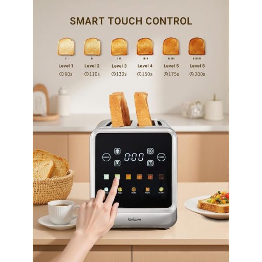 Yabano 4 szeletes kenyérpirító érintőképernyővel, memória és 6 barna fokozat