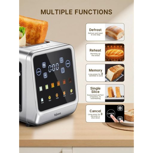 Yabano 4 szeletes kenyérpirító érintőképernyővel, memória és 6 barna fokozat