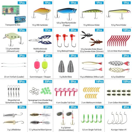 KoolYouth set varalica s kutijom, spinneri, silikonci, kutija za varalice - štuka, pastrva, smuđ, bolen