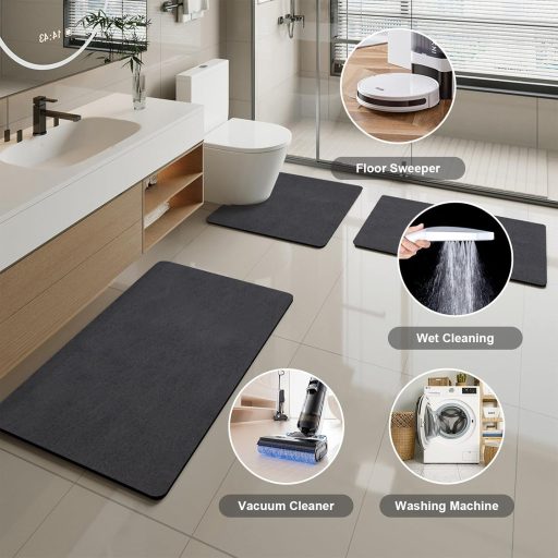 AMFUN szuperabszorbens fürdőszobai szőnyeg, gyorsan száradó, csúszásmentes fürdőszobai kilépő 40x60cm sötétszürke