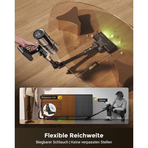 Proscenic P20 Vezeték Nélküli Porszívó Nedves Törléshez, 70 KPa, 680W, Állványos Töltővel