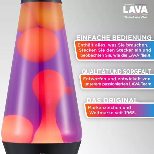 LAVA Evenfall Rocket lávalámpa sárga viasszal, lila folyadékkal, 37 cm