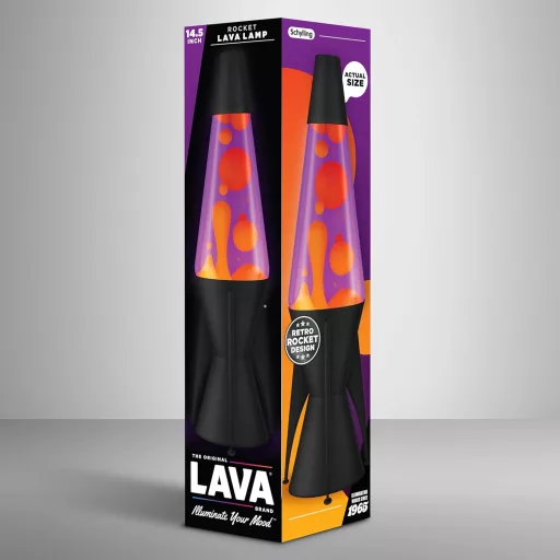 LAVA Evenfall Rocket lávalámpa sárga viasszal, lila folyadékkal, 37 cm
