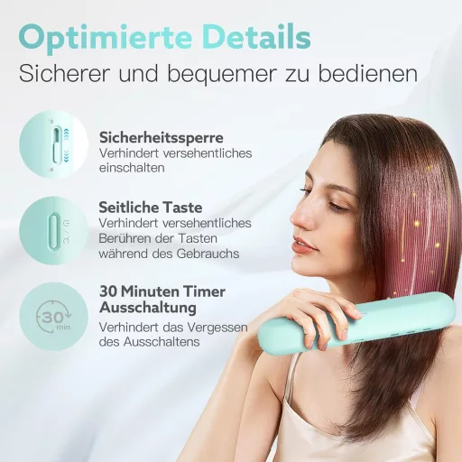 webeauty Vezeték Nélküli Hajegyenesítő Kefe, Negatív Ion Technológia, Hordozható Mini Egyenesítő, USB-C Töltéssel