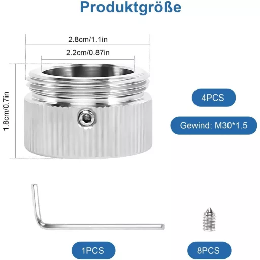 Adaptor robinet termostatat pentru calorifer Prota M30x1.5, oțel inoxidabil, 4 bucăți, adaptor supapă de încălzire