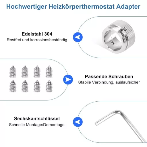 Adaptor robinet termostatat pentru calorifer Prota M30x1.5, oțel inoxidabil, 4 bucăți, adaptor supapă de încălzire
