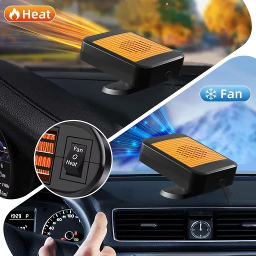 WEQNGIU Încălzitor auto 12V 200W, încălzire rapidă, dezaburire parbriz, brichetă auto