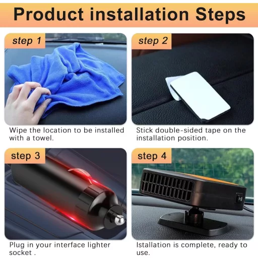 WEQNGIU Încălzitor auto 12V 200W, încălzire rapidă, dezaburire parbriz, brichetă auto