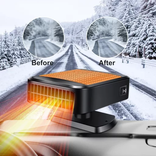 WEQNGIU Încălzitor auto 12V 200W, încălzire rapidă, dezaburire parbriz, brichetă auto