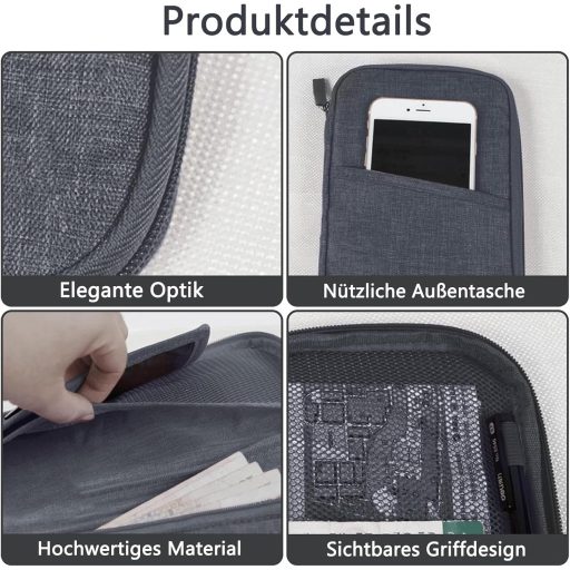 HSYTEK Utazási Dokumentumtartó 8 Zsebbel, Vízálló Útlevéltok, Családi Utazásszervező