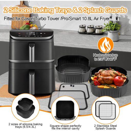 Dbuwqips 4 részes légfritőz kiegészítő szett Cosori Turbo Tower Pro-hoz szilikon sütőformákkal