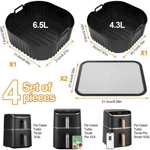Dbuwqips 4 részes légfritőz kiegészítő szett Cosori Turbo Tower Pro-hoz szilikon sütőformákkal