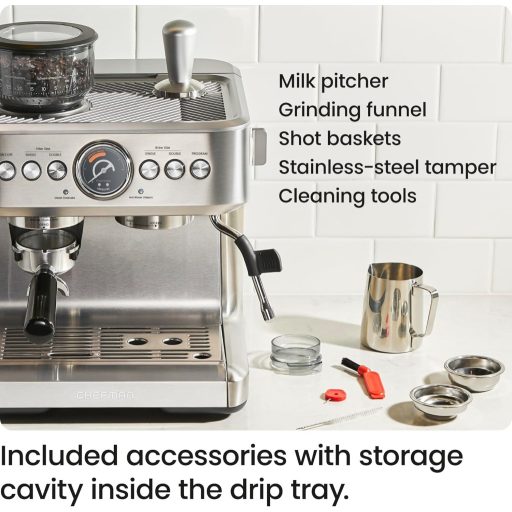 Chefman Crema Supreme 15 bar espresso kávéfőző tejhabosítóval és kávéőrlővel