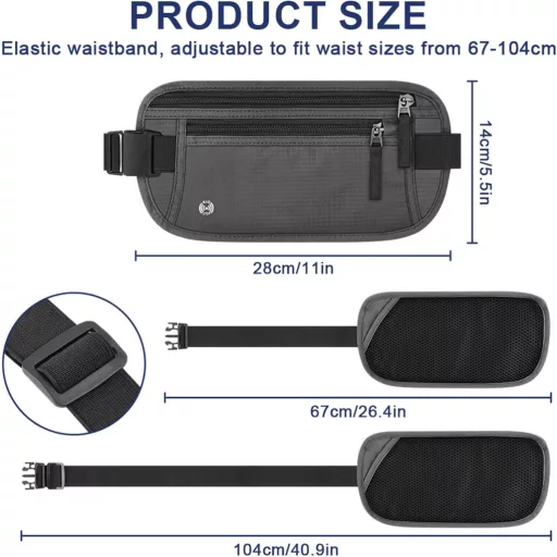 Aucuu RFID védelmes utazási pénztárca, lapos rejtett övtáska férfiaknak és nőknek
