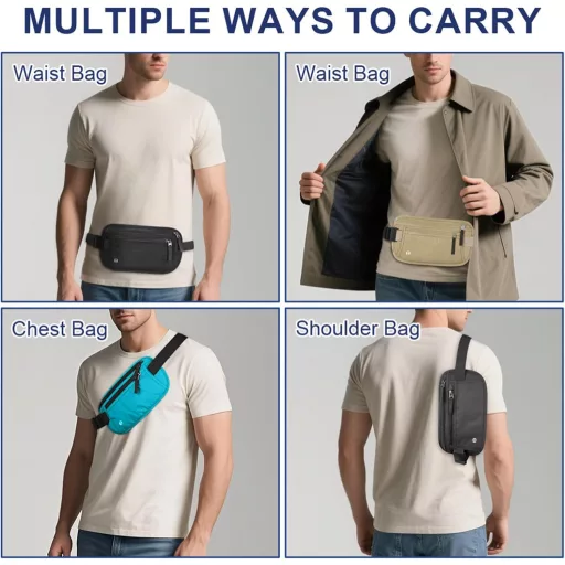 Aucuu RFID védelmes utazási pénztárca, lapos rejtett övtáska férfiaknak és nőknek