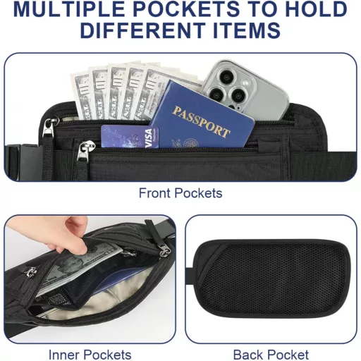 Aucuu RFID védelmes utazási pénztárca, lapos rejtett övtáska férfiaknak és nőknek