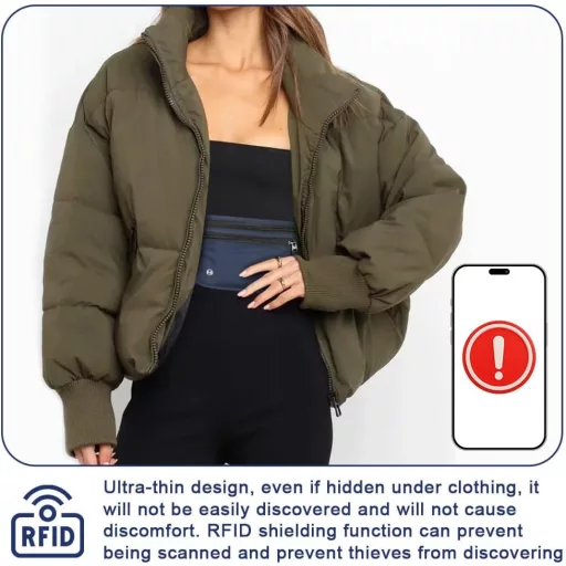 Aucuu RFID védelmes utazási pénztárca, lapos rejtett övtáska férfiaknak és nőknek