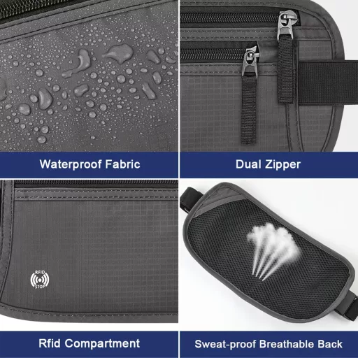 Aucuu RFID védelmes utazási pénztárca, lapos rejtett övtáska férfiaknak és nőknek