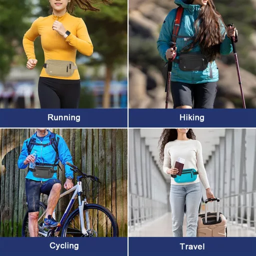 Aucuu RFID védelmes utazási pénztárca, lapos rejtett övtáska férfiaknak és nőknek