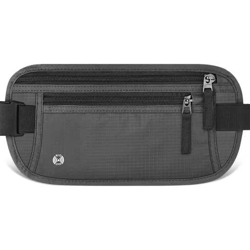 Aucuu RFID védelmes utazási pénztárca, lapos rejtett övtáska férfiaknak és nőknek