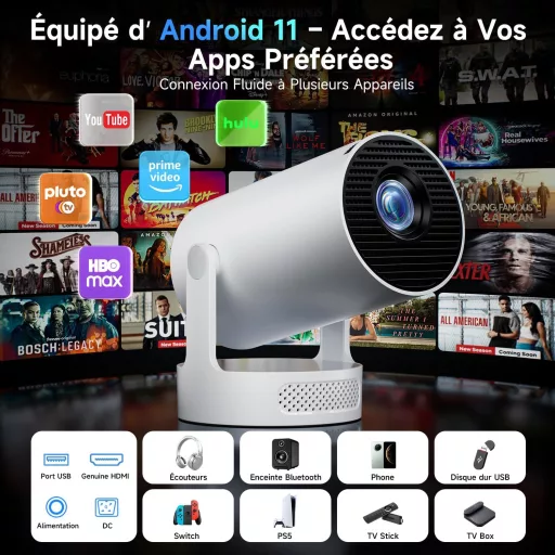 Prenosný mini projektor Kimwood FHD 1080P Android TV Bluetooth WiFi 6 s automatickým zaostrovaním