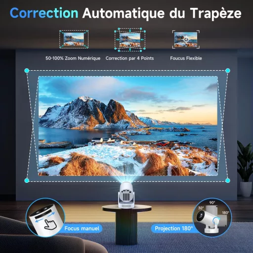 Kimwood Hordozható Mini Projektor FHD 1080P Android TV Bluetooth WiFi 6 Autofókusz