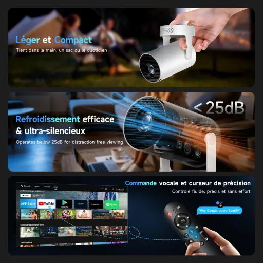 Prenosný mini projektor Kimwood FHD 1080P Android TV Bluetooth WiFi 6 s automatickým zaostrovaním