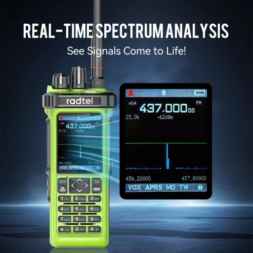 Radtel RT-950 PRO amatőr rádió GPS/APRS 10W walkie talkie zöld + programozó kábel