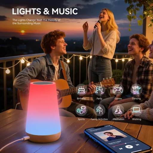 Auxmir Smart Éjjeli Lámpa RGBICWW WiFi Alexa Google Vezérlés Dimmer