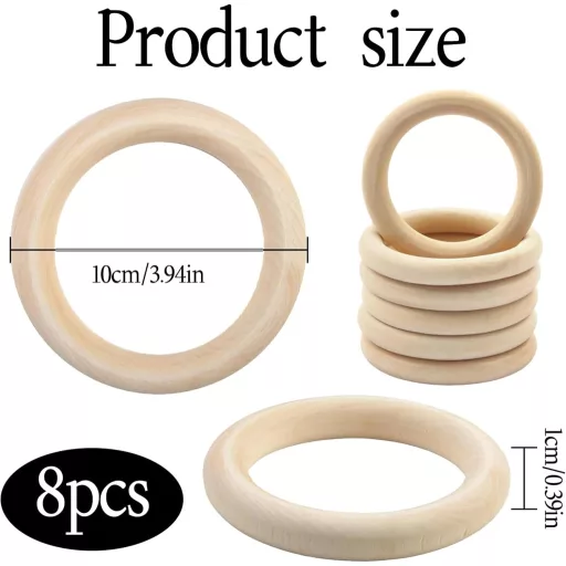 VTYTZZ 8 db Fa Gyűrű 10 cm Natúr Fa Makramé Gyűrű DIY Ékszer Karkötő Függöny