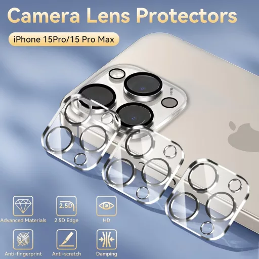 Niphabe iPhone 15 Pro/Pro Max kamera védőfólia 4db, 9H edzett üveg