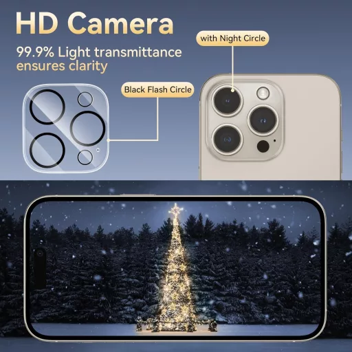 Niphabe iPhone 15 Pro/Pro Max kamera védőfólia 4db, 9H edzett üveg
