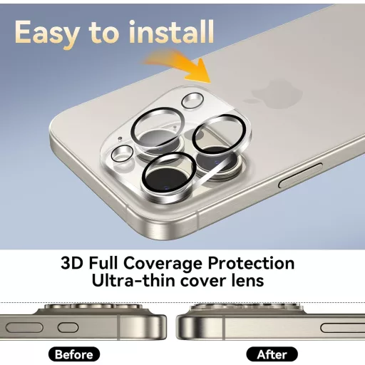 Niphabe iPhone 15 Pro/Pro Max kamera védőfólia 4db, 9H edzett üveg