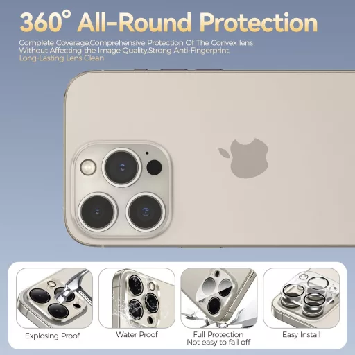 Niphabe iPhone 15 Pro/Pro Max kamera védőfólia 4db, 9H edzett üveg