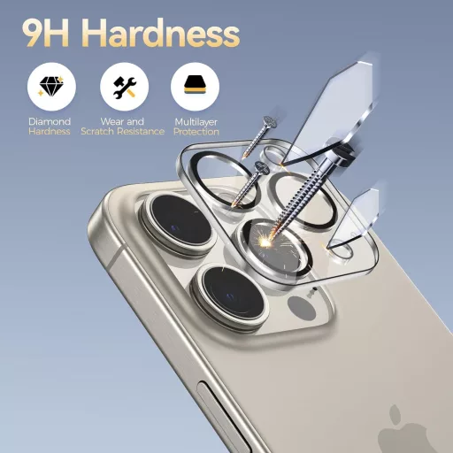 Niphabe iPhone 15 Pro/Pro Max kamera védőfólia 4db, 9H edzett üveg